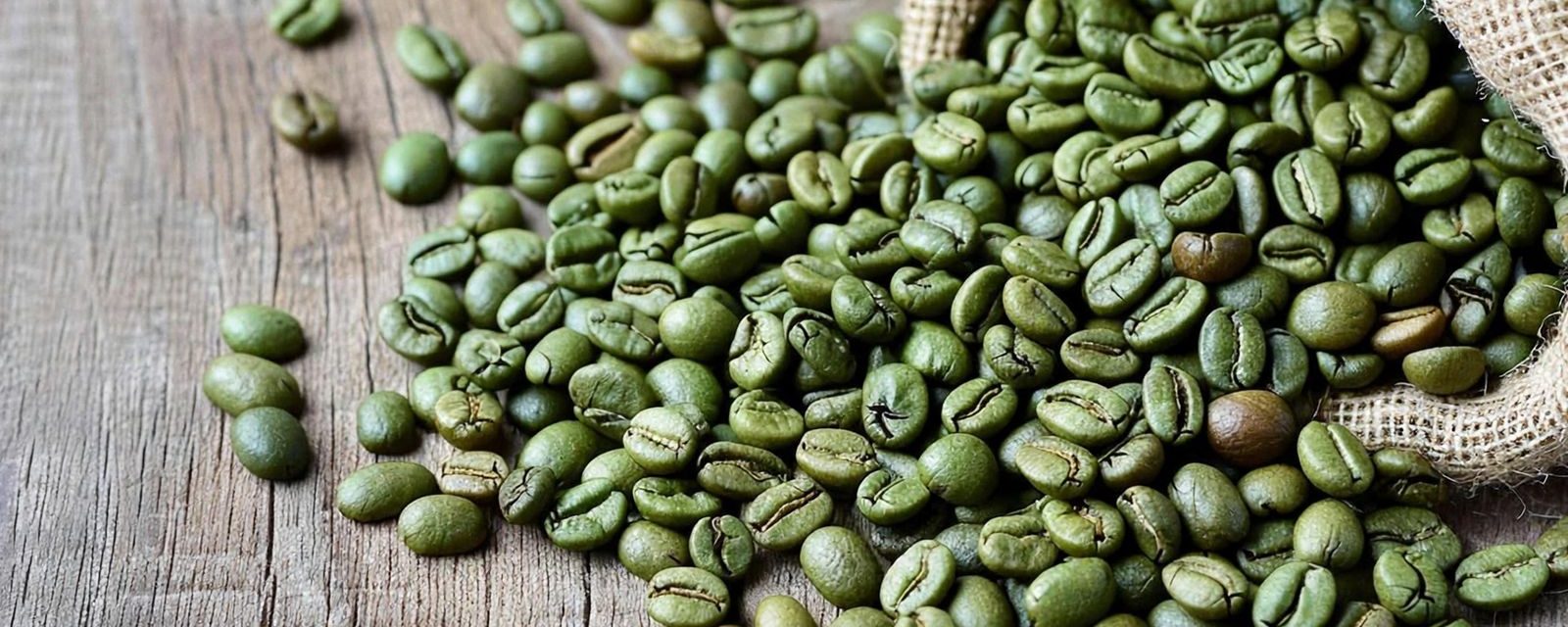 Green coffee beans spilling from a jute sack